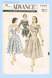 Advance 7999: 1950s Misses Cocktail Dress Sz 32 Bust Vintage Sewing Pattern