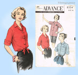 1950s Vintage Advance Sewing Pattern 8254 Uncut Misses Casual Blouse Sz 31 B