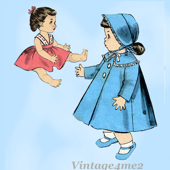 1950s Vintage Advance Sewing Pattern 8454 Cute 13 1/2 Inch Baby Doll Clothes Set