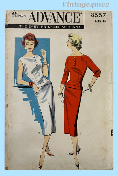 Advance 8557: 1950s Chic Uncut Misses Slender Dress 36B Vintage Sewing Pattern