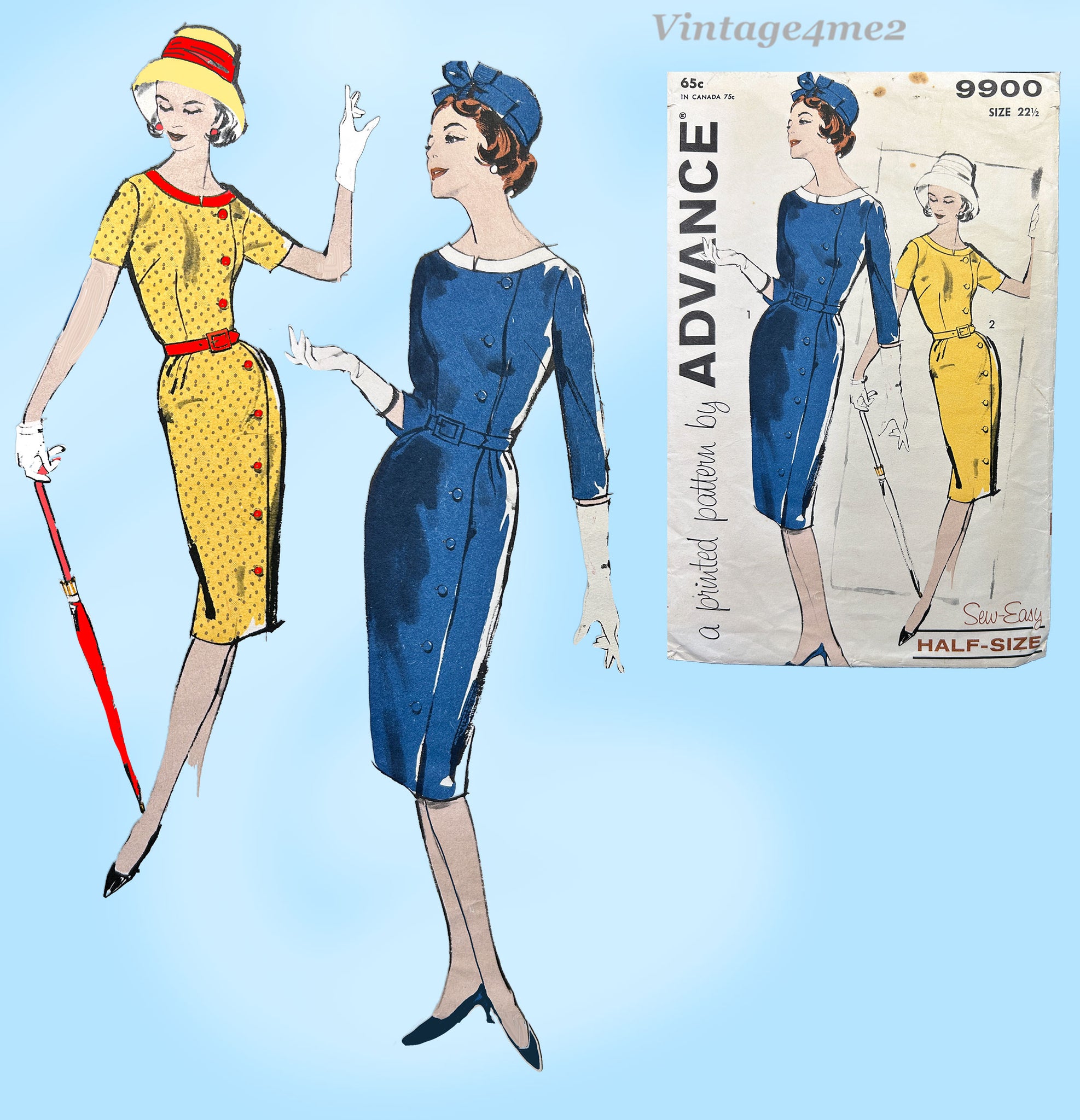 Advance 9900: 1960s Misses Plus Size Dress 43 B Vintage Sewing Pattern Vintage4me2 Advance 9900: 1960s Misses Plus Size Dress 43 B Vintage Sewing Pattern Vintage4me2