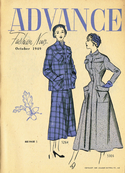 Digital Download Advance Fashion Flyer October 1949 Small 1940s Sewing Pattern Catalog