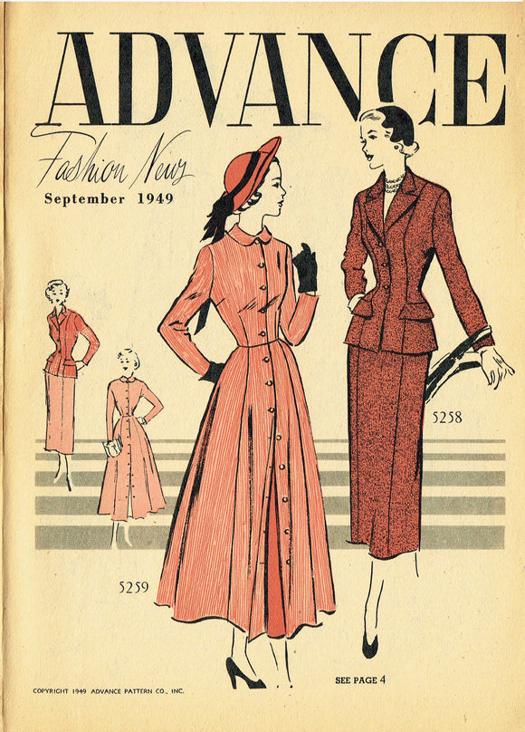 Digital Download Advance Fashion Flyer September 1949 Small 1940s Sewing Pattern Catalog