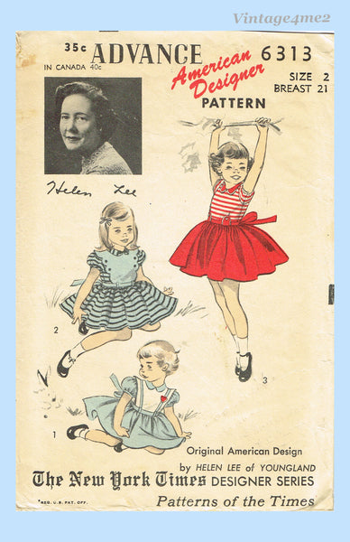 1950s Vintage Advance Sewing Pattern 6313 Darling Toddler Girls Dress