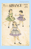 1950s Vintage Advance Sewing Pattern 7054 Darling Toddler Girls Dress Sz 3