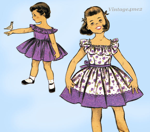 1950s Vintage Advance Sewing Pattern 7054 Darling Toddler Girls Dress Sz 3
