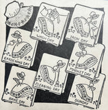 1950s VTG Aunt Martha's Embroidery Transfer 124 Uncut DOW Colonial Gal Towels