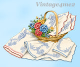 1930s Vintage Betty Burton Embroidery Transfer 1580 Uncut Floral Basket Pcases