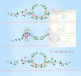 1930s Uncut Betty Burton Pillowcase Embroidery Transfer 1844 Flowers Parrots