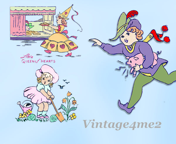 1930s Betty Burton Hot Iron Embroidery Transfer 1977 Uncut Nursery Rhyme Motifs