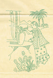 1930s VTG Betty Burton Embroidery Transfer "C" Uncut Mexican Gal Tea Towels ORIG