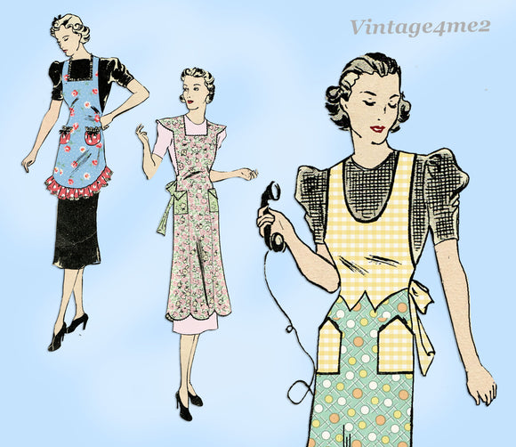 Butterick 7681: 1930s Rare Misses Farm Kitchen Apron Sz 36 B Vintage Sewing Pattern