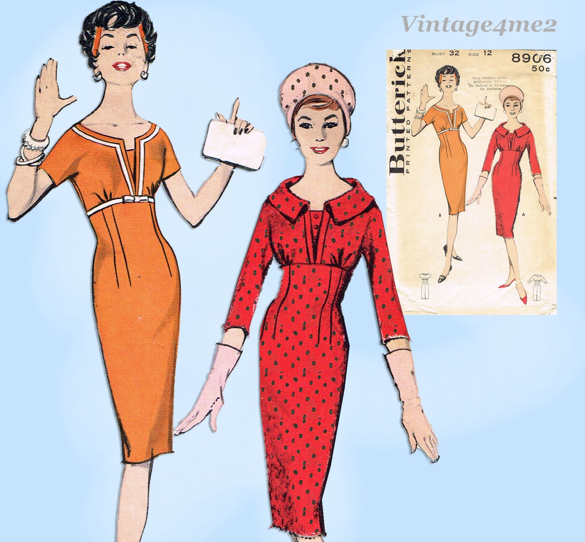 butterick vintage dress patterns Butterick 8906: 1950s Misses Wiggle Dress 32 B Vintage Sewing Pattern – Vintage4me2