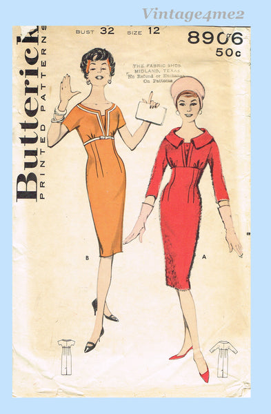 Butterick 8906: 1950s Sexy Misses Wiggle Dress Size 32 B Vintage Sewing Pattern