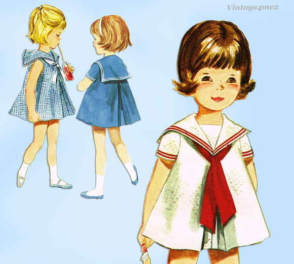 Butterick 2959: 1960s Uncut Toddler Girls Sailor Dress Sz 3 Vintage Sewing Pattern