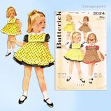 1960s Vintage Butterick Sewing Pattern 3024 Toddler Girls Dress & Smock Size 1