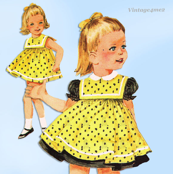 1960s Vintage Butterick Sewing Pattern 3024 Toddler Girls Dress & Smock Size 1