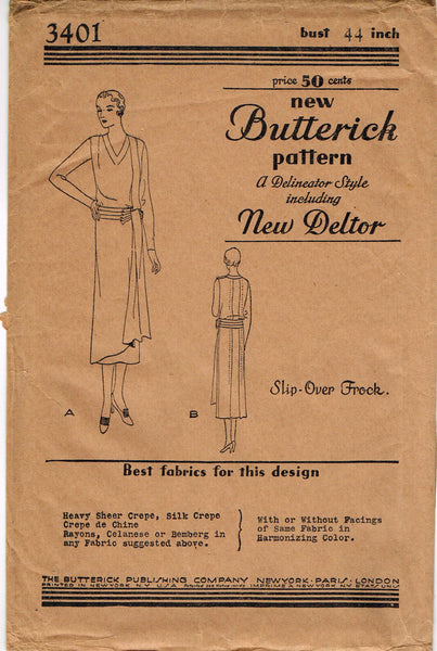 Butterick 3401: 1930s Uncut Misses Flapper Dress Sz 44 B Vintage Sewing Pattern
