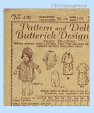 Butterick 419: 1920s Rare 14 Inch Little Girl Doll Clothes Set Vintage Sewing Pattern