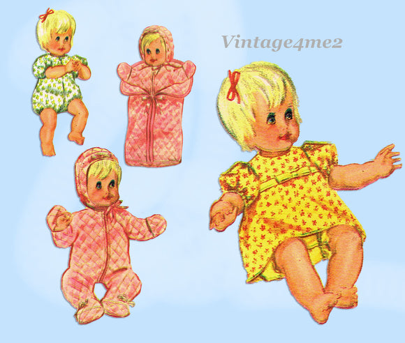 Butterick 4202: 1960s Cute 14 Inch Baby Doll Clothes Set Vintage Sewing Pattern