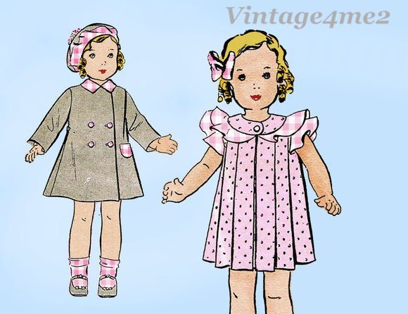 1930s Vintage Butterick Sewing Pattern 446 Cute 24 in Little Girl Doll Clothes Set