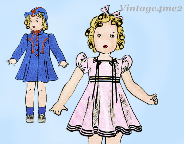 1930s Vintage Butterick Sewing Pattern 450 Cute 24 in Little Girl Doll Clothes Set