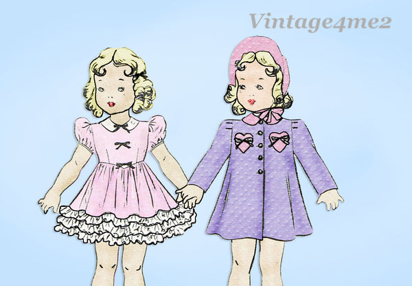1930s Vintage Butterick Sewing Pattern 452 Cute 24 in Little Girl Doll Clothes Set