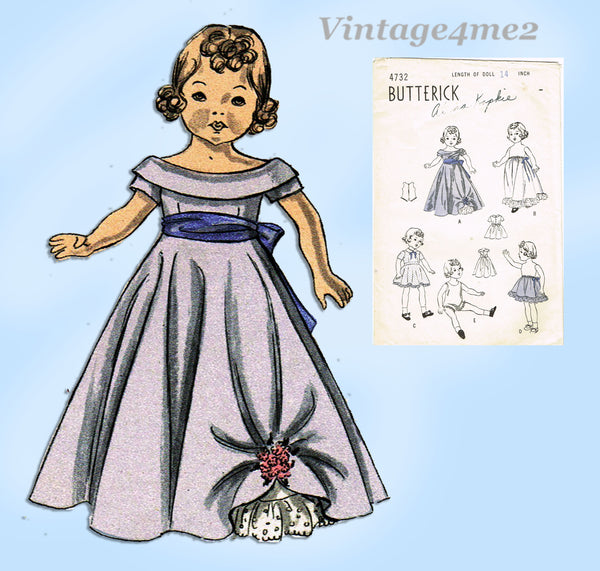 1940s Vintage Butterick Sewing Pattern 4732 Cute 14 Inch Little Girl Doll Clothes Set