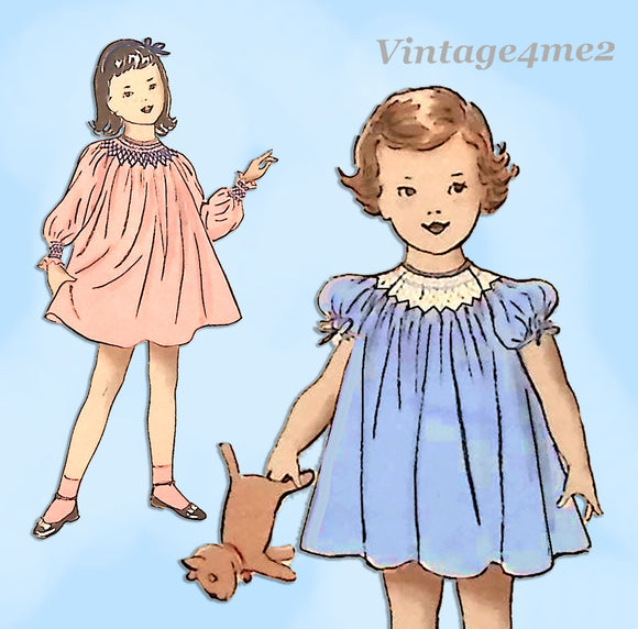 Butterick 5781: 1950s Uncut Smocked Toddler Dress Size 3 Vintage Sewing Pattern