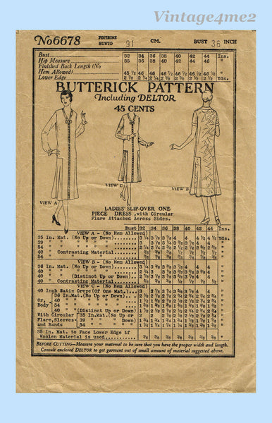 Butterick 6678: 1920s Rare Misses Flapper Dress Size 36 B Vintage Sewing Pattern