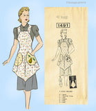 Mail Order 1491: 1940s Farm Kitchen Apron  Vintage Sewing Pattern Plus Size 42 Bust