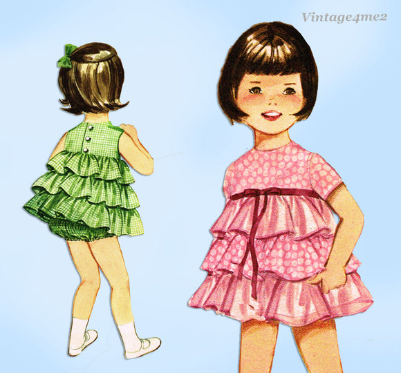 Butterick 3058: 1960s Toddler Girls Ruffled Bloomer Dress Sz 3 Vintage Sewing Pattern