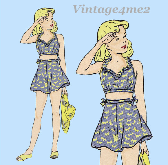 Butterick 3398: 1940s Sweet WWII Toddler Girls Bathing Suit Sz6 Vintage Sewing Pattern