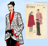 Butterick 4214: 1940s Chic Misses Cutaway Evening Coat 34B Vintage Sewing Pattern