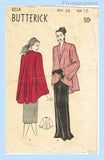 Butterick 4214: 1940s Chic Misses Cutaway Evening Coat 34B Vintage Sewing Pattern