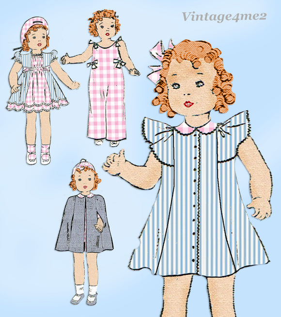 1930s Vintage Butterick Sewing Pattern 449 Cute 12 in Patsyette Doll Clothes Set