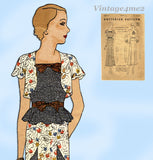 1930s Vintage Butterick Sewing Pattern 4503 Misses Peplum Dress Size 32 Bust