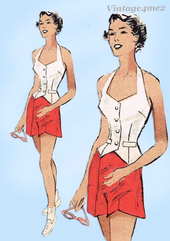 Butterick 5338: 1950s Uncut Misses Shorts & Weskit Sz 32 B Vintage Sewing Pattern