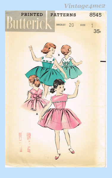 1950s Vintage Butterick Sewing Pattern 8545 Cute Toddler Girls Party Dress
