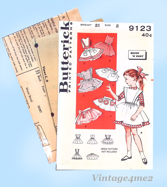 1950s Vintage Butterick Sewing Pattern 9123 Cute Toddler Girls Pinafore Apron Set