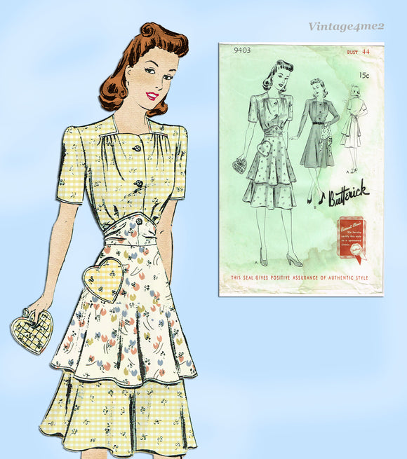 Butterick 9403: 1940s day Dress and Apron Vintage Sewing Pattern Plus Size Uncut 44 B