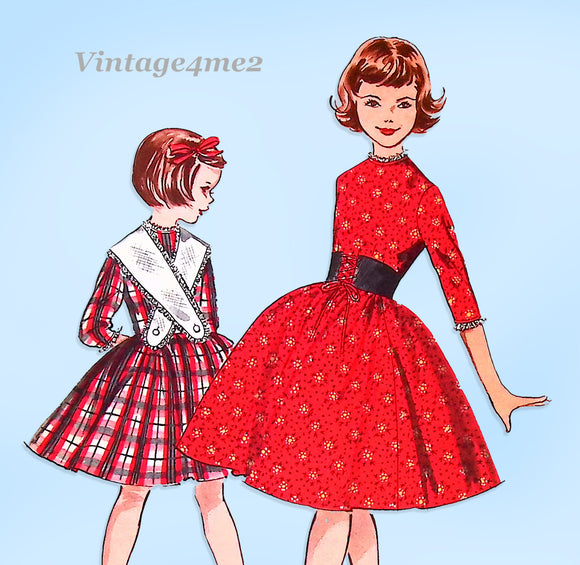 1950s Vintage Butterick Sewing Pattern 9485 Easy Uncut Girls Dress Sz 14