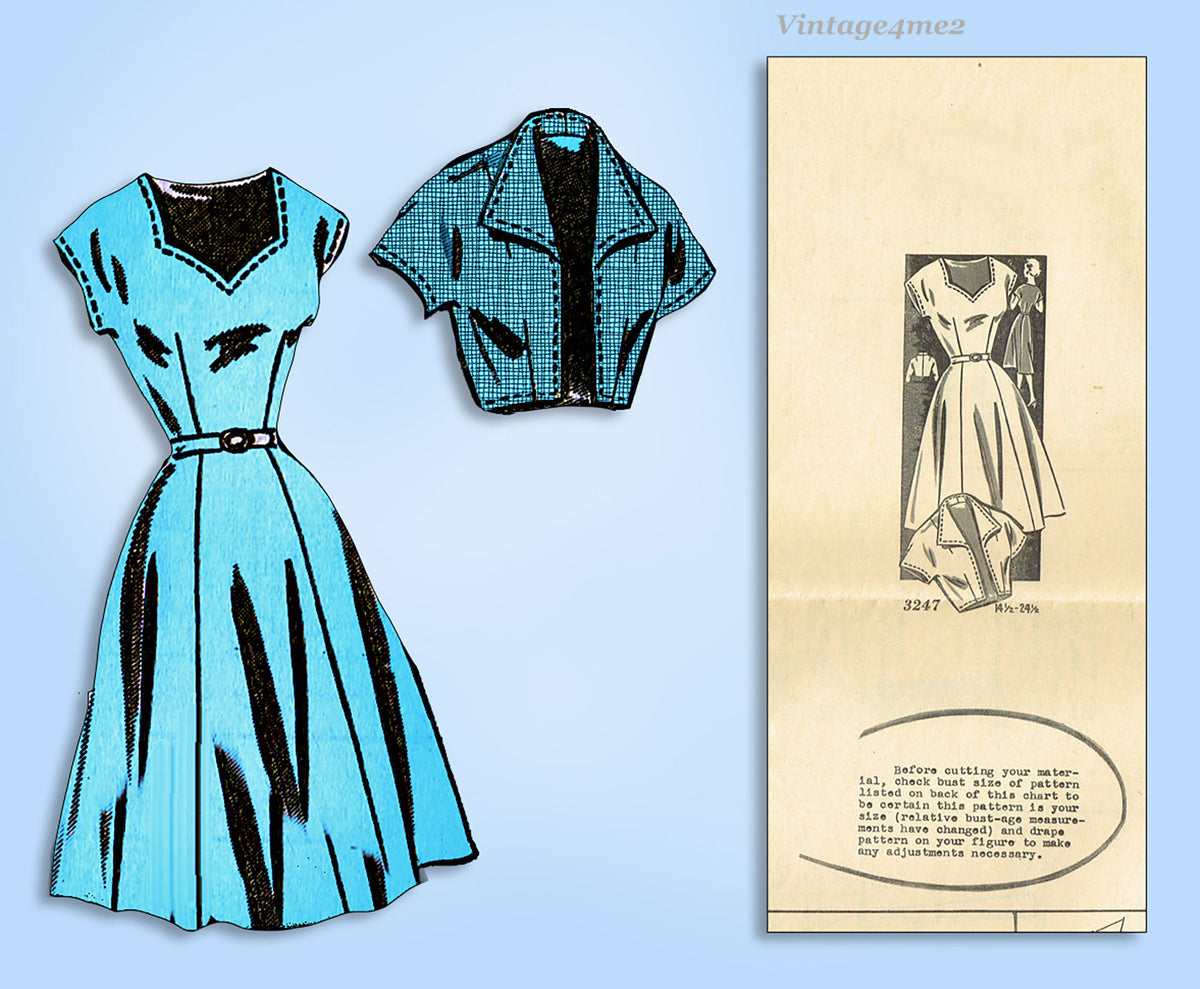 1950s Vintage Clotilde Sewing Pattern 3247 Uncut Misses Dress & Jacket