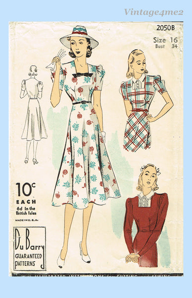 Du Barry 2050: 1930s Stunning Misses Street Dress Sz 34 B Vintage Sewing Pattern