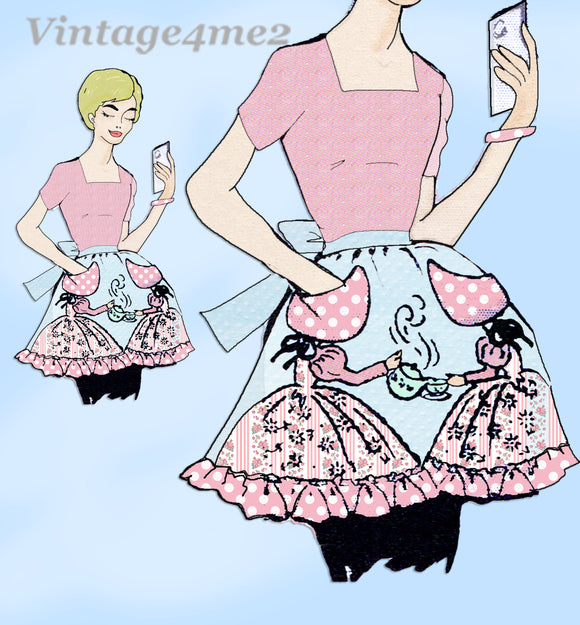 1950s Vintage Design Mail Order Pattern 708 Uncut Sunbonnet Sue Cocktail Apron
