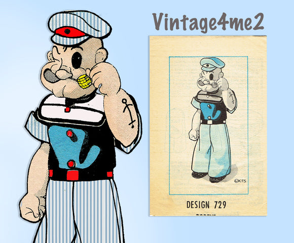 1960s Vintage Design Mail Order Sewing Pattern 729 Uncut Popeye Stuffed Doll