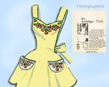 Design 7316: 1950s Darling Misses Feedsack Apron Fits All Vintage Sewing Pattern