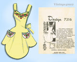 Design 7316: 1950s Darling Misses Feedsack Apron Fits All Vintage Sewing Pattern