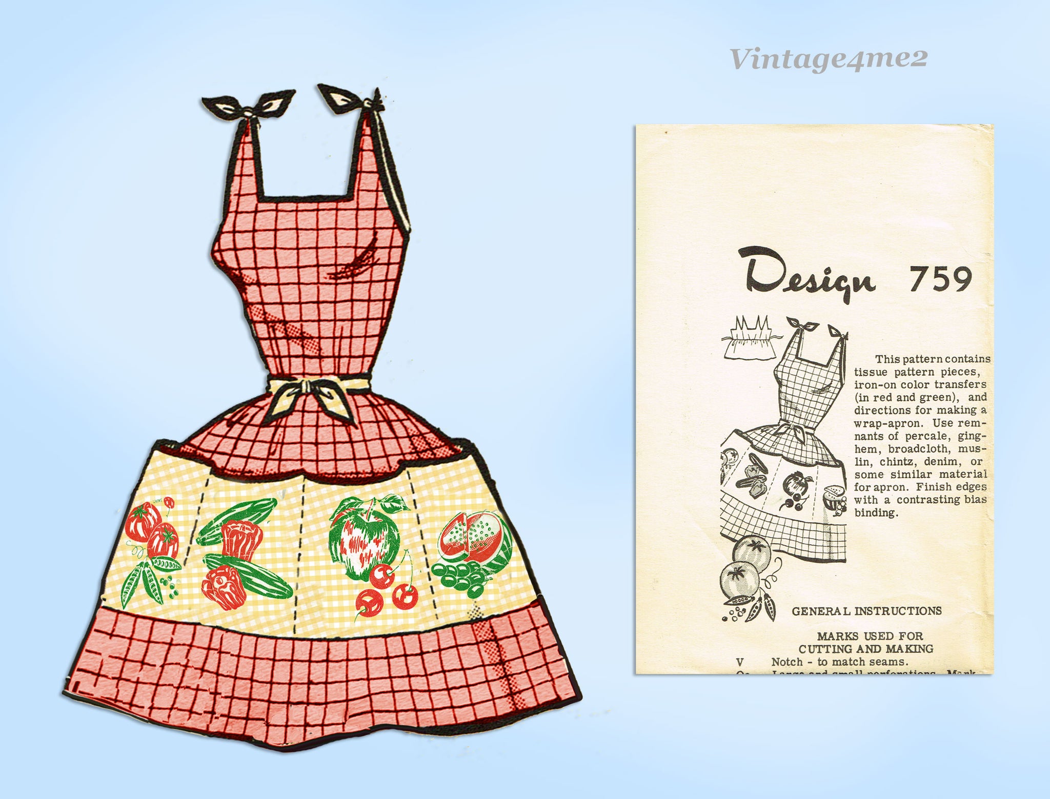 1950s Laura Wheeler 759 Jiffy Wrap Apron Vintage Sewing Pattern w