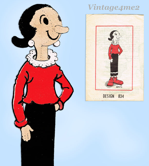 1960s Vintage Design Mail Order Sewing Pattern 834 Uncut Olive Oil Stuffed Doll Popeye's Gal